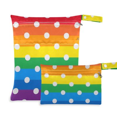 Amooorous Reusable Waterproof Wet Bags with Cartoon Dots, Rainbow Colors, 2-Pack