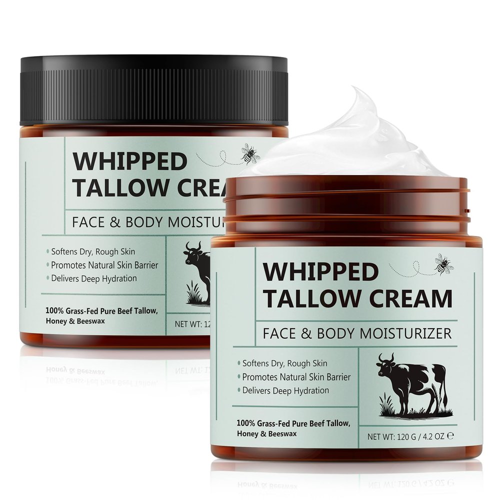 Beef Tallow Cream 2-Pack, Tallow and Honey Balm for Face and Body