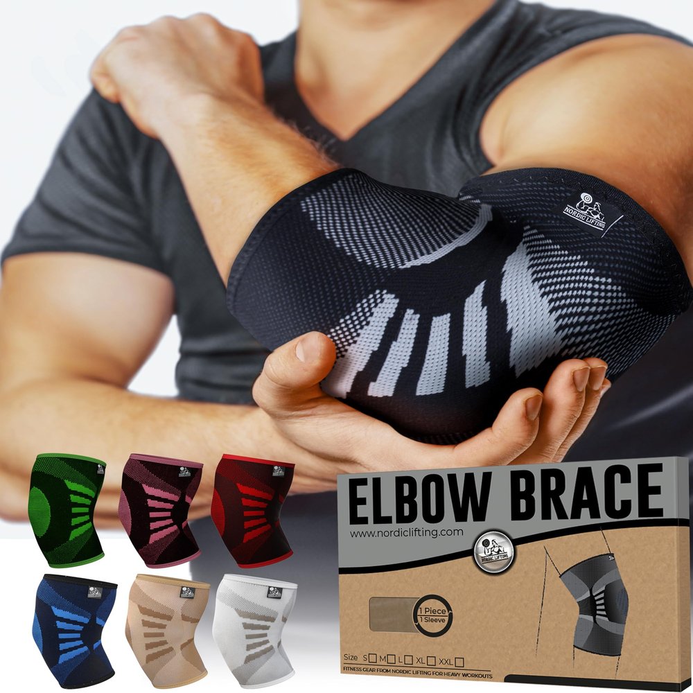 Nordic Lifting Elbow Compression Sleeve (1 Count) for Men & Women – Support for Pain Relief, Tendinitis, Golfer’s & Tennis Elbow – Weightlifting Support for Workouts