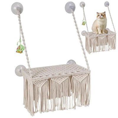 Vobumix Macramé Cat Hammock, Handwoven Hanging Cat Bed and Window Perch