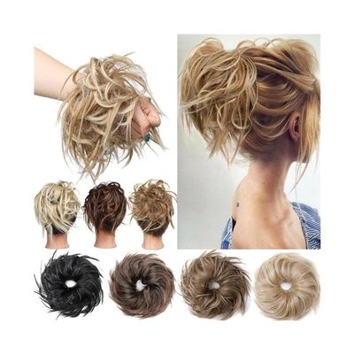 ZENY896V Messy Bun Hairpiece with Elastic, Synthetic Curly Chignon, Dark Auburn