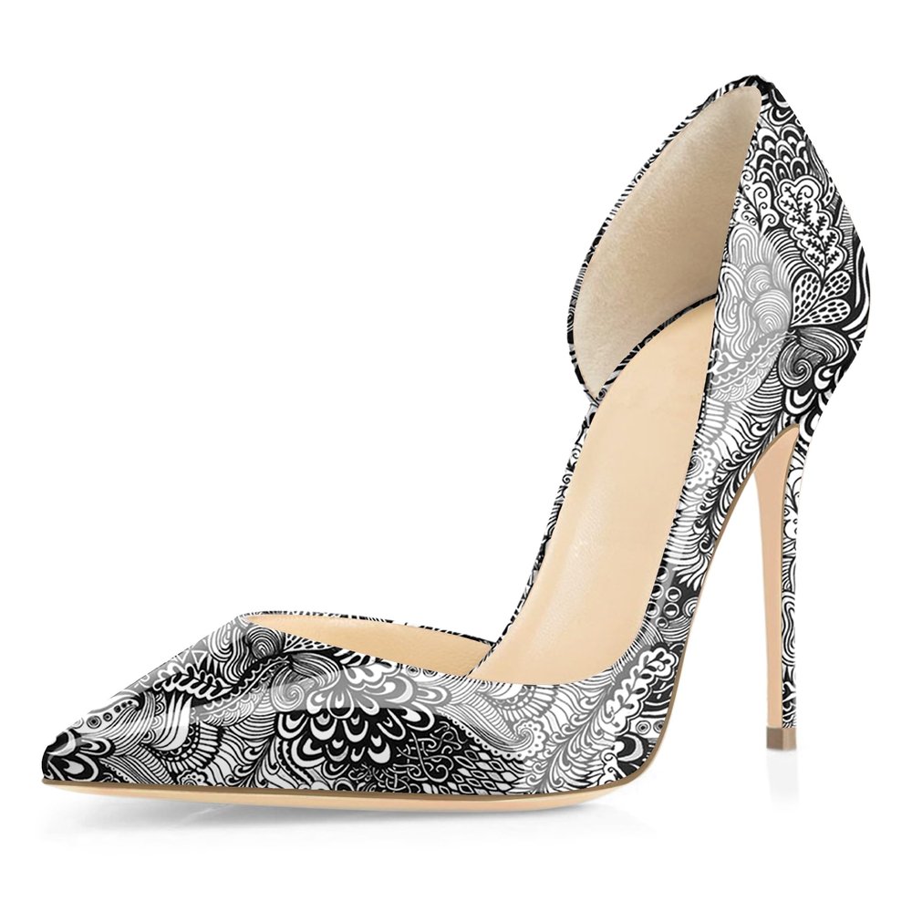 EDEFS Everyday High Heels, 10 cm Stiletto Heel, D'Orsay Design for Bro Dates & Festivals, Flower White, EU 39