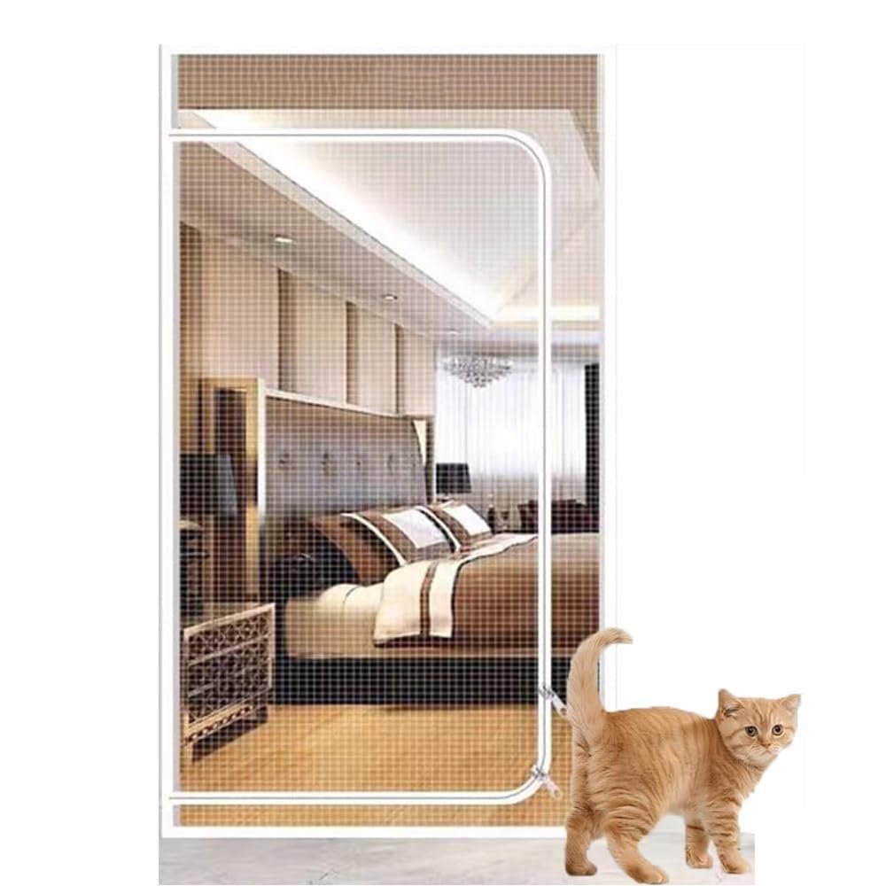 Pet Screen Door, 90 x 210 cm, Thickened Cat-Proof Mesh, Scratch-Resistant, with Zipper