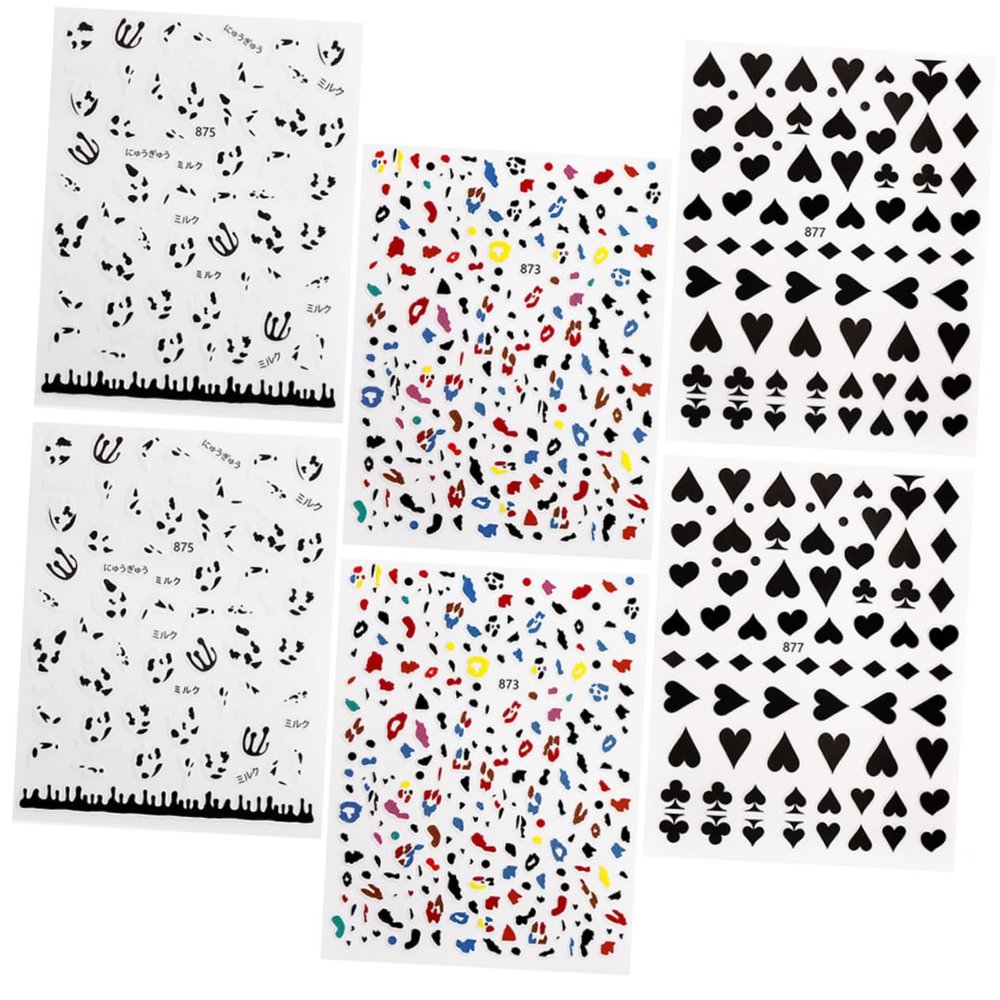 Self-Adhesive Cow Print Nail Stickers, 6 Sheets PVC Nail Art
