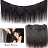 YANG11FAN Straight Brazilian Virgin Human Hair Bundles with 13x4 HD Transparent Lace Frontal, #1B Natural Color, 3 Bundles view 3