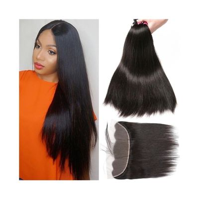 YANG11FAN Human Hair Bundles 8–30 Inches with 13x4 Lace Frontal, Straight Brazilian Remy Hair (14, 16, 18 with 12)