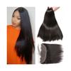 YANG11FAN Human Hair Bundles 8–30 Inches with 13x4 Lace Frontal, Straight Brazilian Remy Hair (14, 16, 18 with 12) view 1
