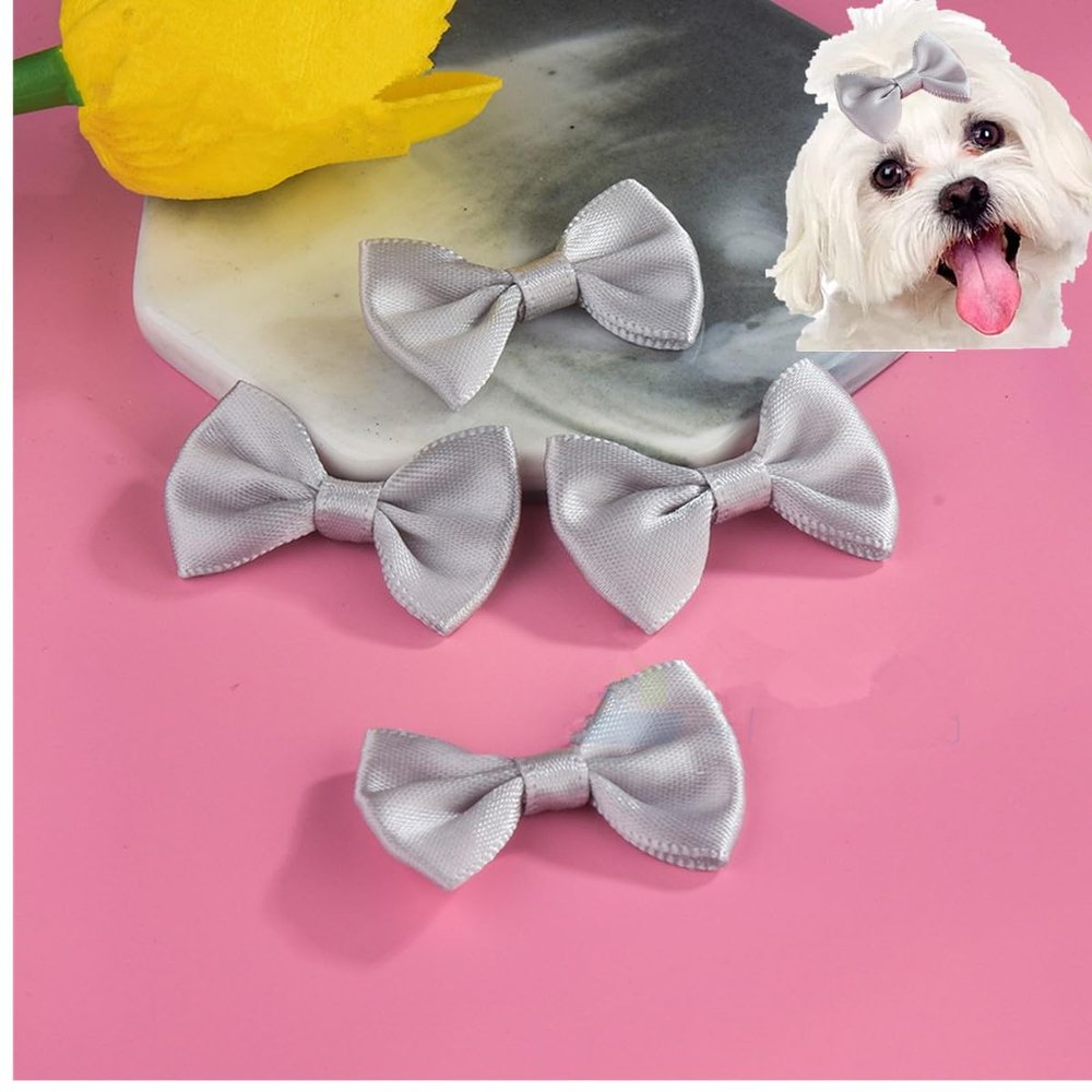 cuhair Hair Clips for Small Dogs, Cats, Puppies, Yorkshire Terriers and Maltese, Bow, Light Gray, 5 Pieces