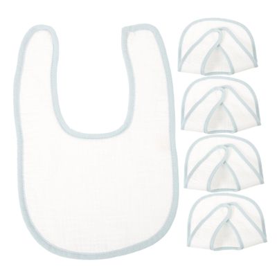 HEMOTON 5-Pack Cotton Bibs for Boys and Girls, Unisex Drool and Feeding Bibs with Snap Closure, White