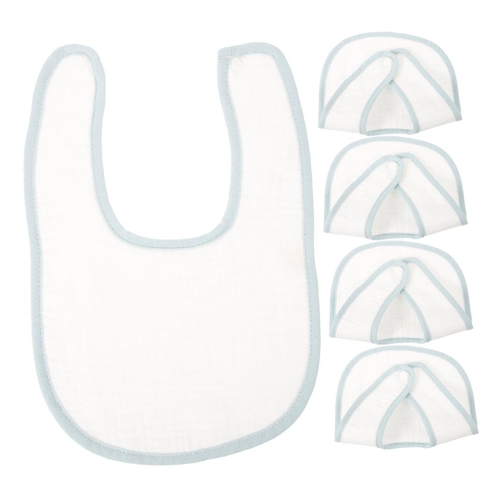 HEMOTON 5-Pack Cotton Bibs for Boys and Girls, Unisex Drool and Feeding Bibs with Snap Closure, White