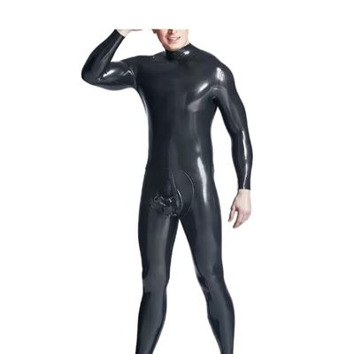 VIYOLI Men's Latex Tights, Zipperless Neck Entry with Flap, Highly Elastic, Custom-Fit, Red, L