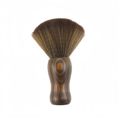 Vyloky Natural Barber Neck Brush with Wood Handle, Soft Natural-Fiber Bristles, Easy to Clean (15 cm, Brown) for Salon and Home
