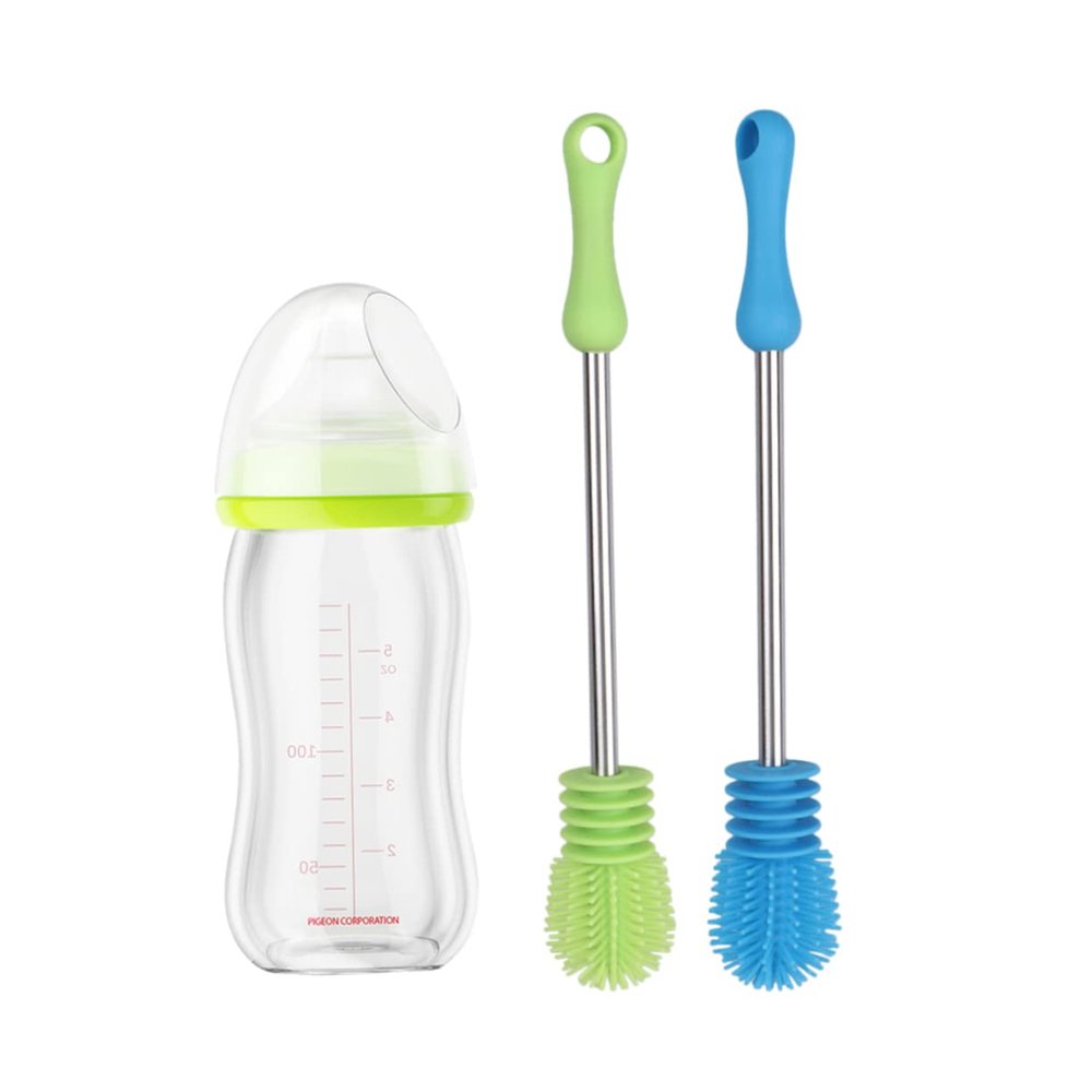 CHICAMPERA Silicone and Stainless Steel Baby Bottle Cleaning Brush with Long Handle