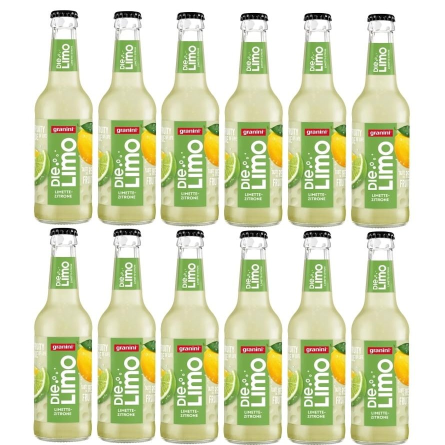 12 Granini Die Limo Lime-Lemon Bottles, 0.33 L Each, with Reusable Deposit + Free 45 g Space Cookie