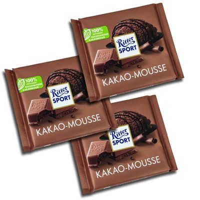 Ritter Sport Cocoa Mousse Chocolate Bars, 3 x 100 g