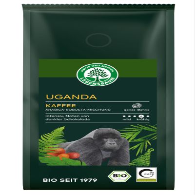 LEBENSBAUM Organic Uganda Coffee, Whole Beans, 100% Arabica, Mild to Full-Bodied, 250 g