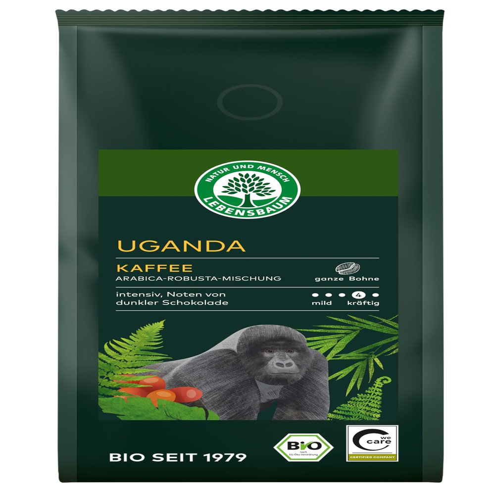 LEBENSBAUM Organic Uganda Coffee, Whole Beans, 100% Arabica, Mild to Full-Bodied, 250 g