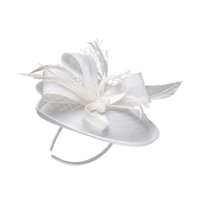 MRVAKDYDI Women's Lace and Feather Fascinator Hat, White