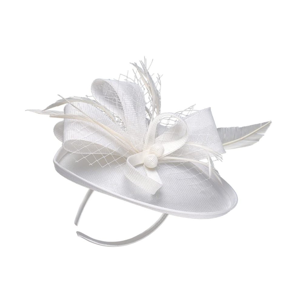 MRVAKDYDI Women's Lace and Feather Fascinator Hat, White