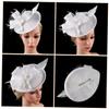 MRVAKDYDI Women's Lace and Feather Fascinator Hat, White view 3