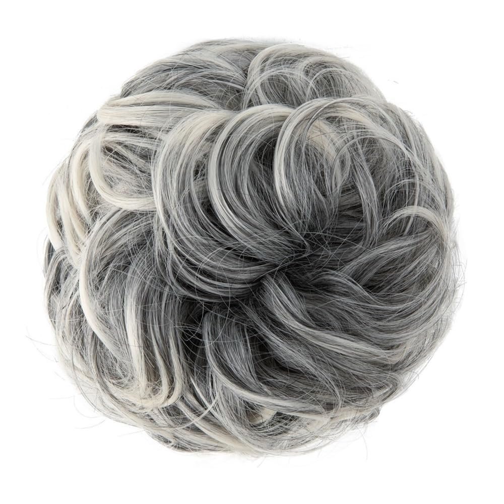 Messy Bun Hairpiece for Women, Heat-Resistant Synthetic Fiber, Flower White