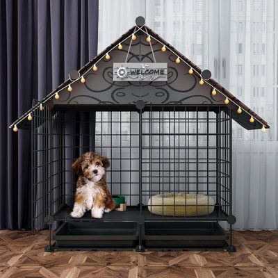 Durable Indoor Dog Crate with Pull-Out Tray and Wheels