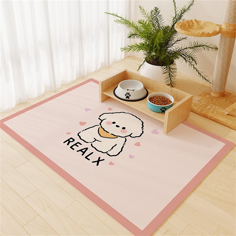 FANSU Dog Bowl Mat, Absorbent Quick-Dry Non-Slip Feeding Mat, Pink, 31.5 x 39.4 in