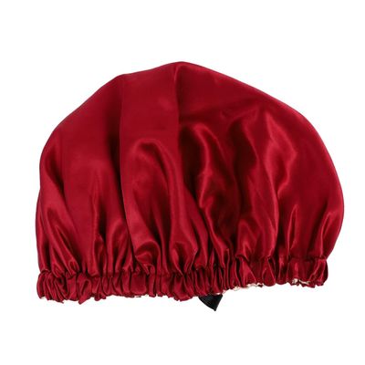 Adjustable Red Satin Sleep Bonnet, Double-Layer, Round