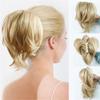 Hair Bun, Short Straight European Wig with Ponytail Clip, White view 3