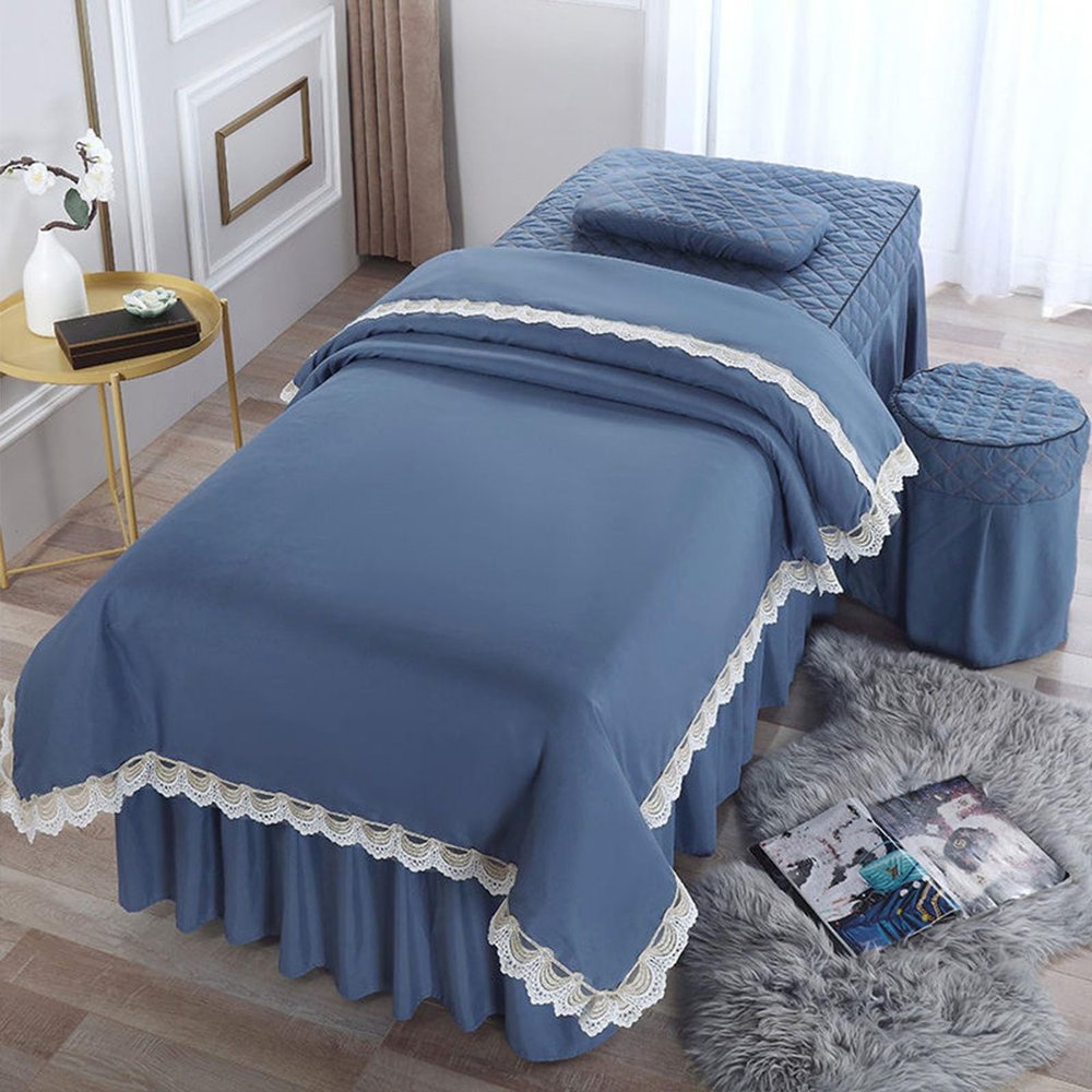 QTQHOME Beauty Salon Massage Table Cover Set, Solid Color, Soft Microfiber, Quilted Pillowcase and Stool Cover (60 x 180 cm, C)