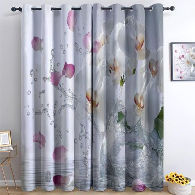 Blackout Curtains, 3D Orchid Water-Splash Print, Eyelet, 2-Piece Set, H166 x W75 cm
