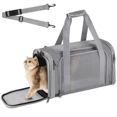 vsshe Foldable Pet Carrier, 40 x 25 x 25 cm, for Small Dogs and Cats, Car and Air Travel, Gray
