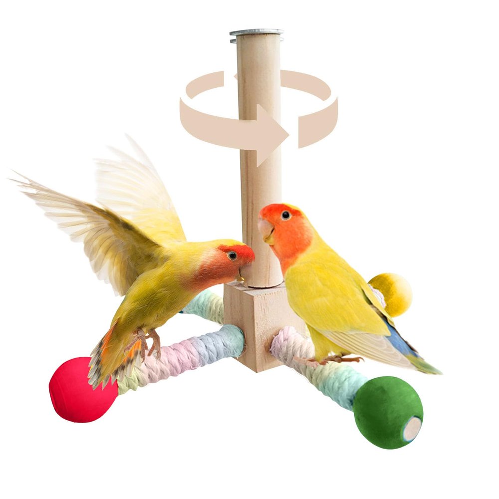 Large Parrot Chew Toy, 360° Rotating Natural Wood Block Bird Swing