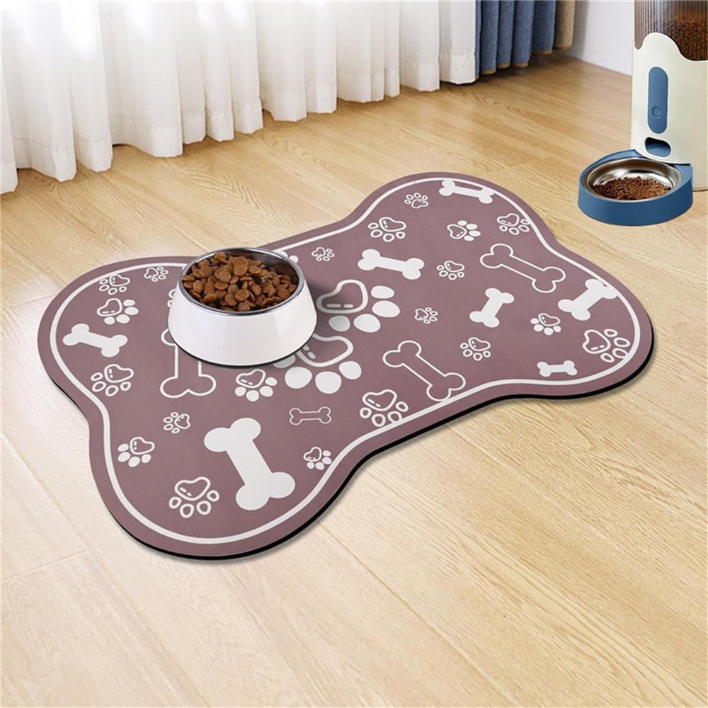 FANSU Dog Bowl Mat, Modern Design, Quick-Dry, Washable, Non-Slip (Brown, 30x40cm)