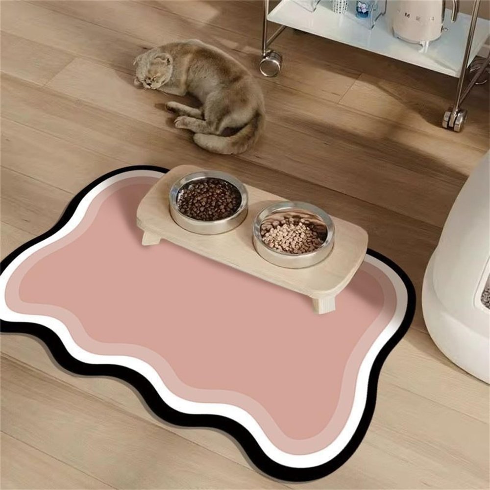 FANSU Irregular Dog Bowl Mat, Quick-Dry, Washable, Non-Slip (Pink, 30x40cm)