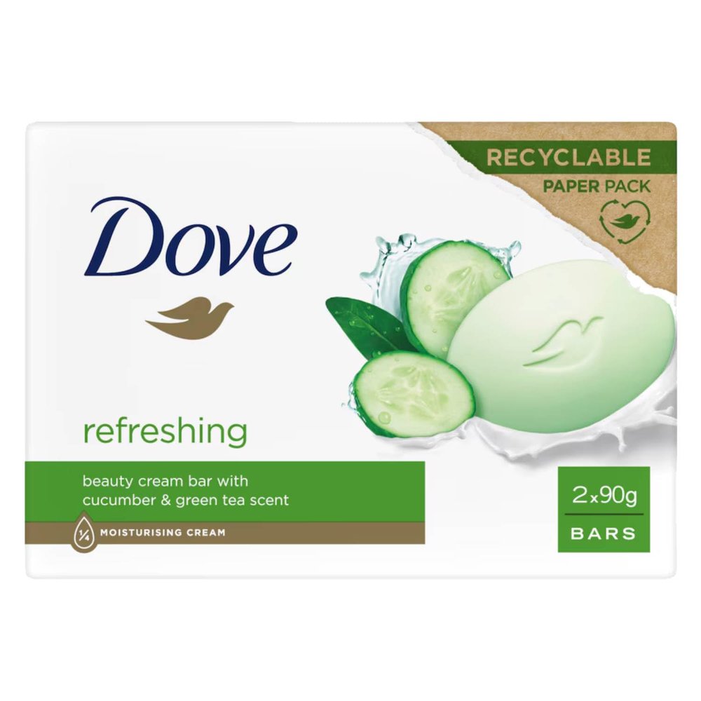 Dove Beauty Cream Bar Cucumber & Green Tea, Refreshing Soap, 2 x 90 g, 1 Count