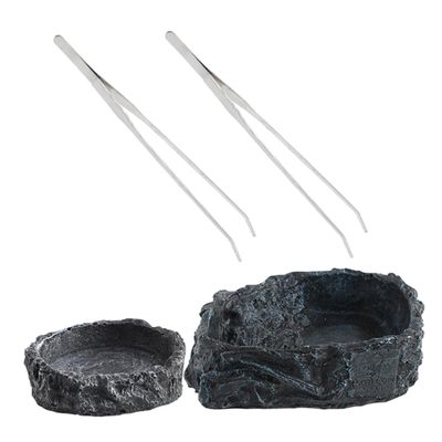 LABRIMP Reptile Feeding Set with Water and Food Bowls, Curved Feeding Tongs and Two Bowls