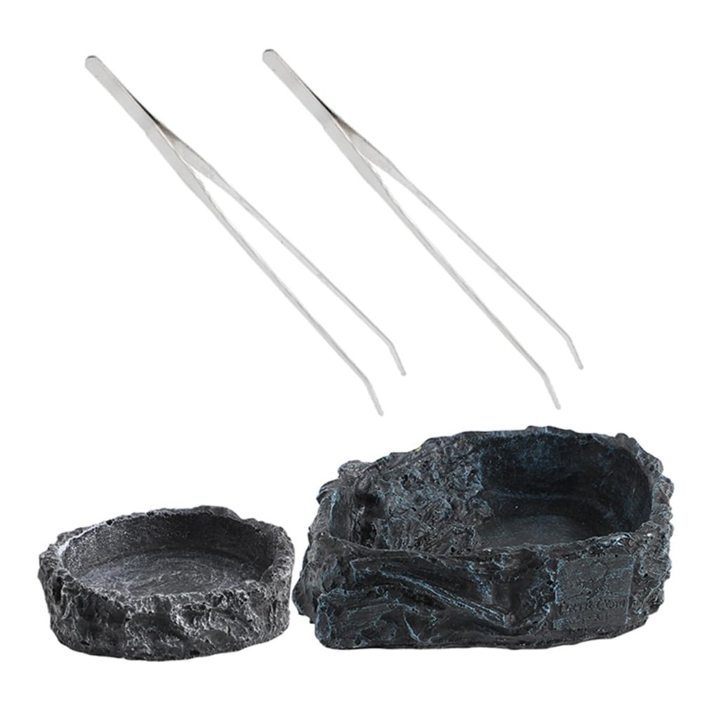 LABRIMP Reptile Feeding Set with Water and Food Bowls, Curved Feeding Tongs and Two Bowls