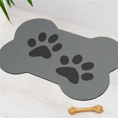 FANSU Dog Bowl Mat, Absorbent Quick-Drying Washable Non-Slip Diatomaceous Earth Mat, Bone-Shaped, Gray, 60 x 90 cm