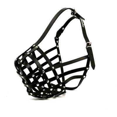 L&J Pets UK Premium Leather Muzzle for Rottweilers & Mastiffs, Adjustable, Black (R4)