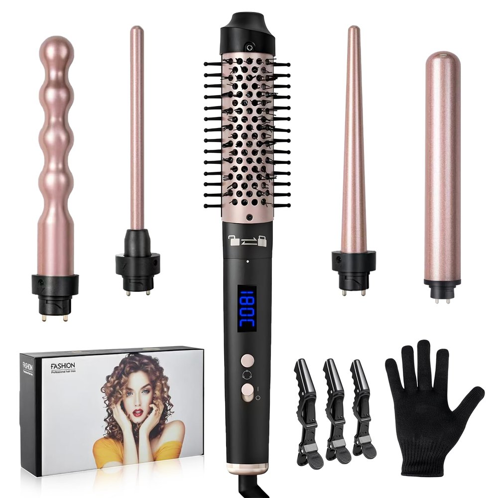 Carehabi 5-in-1 Curling Wand Set, 9–32 mm, 160–230°C, with Gloves & Hair Clips