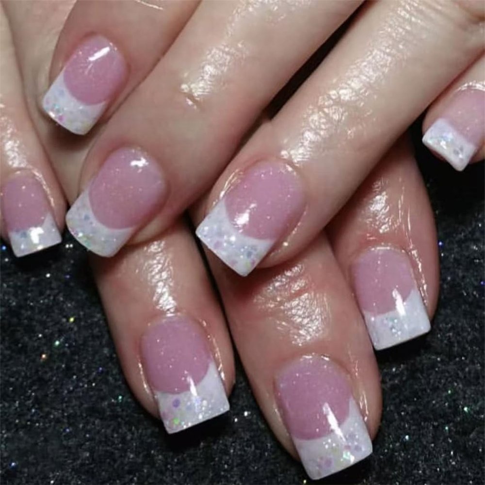 Elegant Square Press-On Nails, Glossy French Tips, Acrylic, 24 Pieces