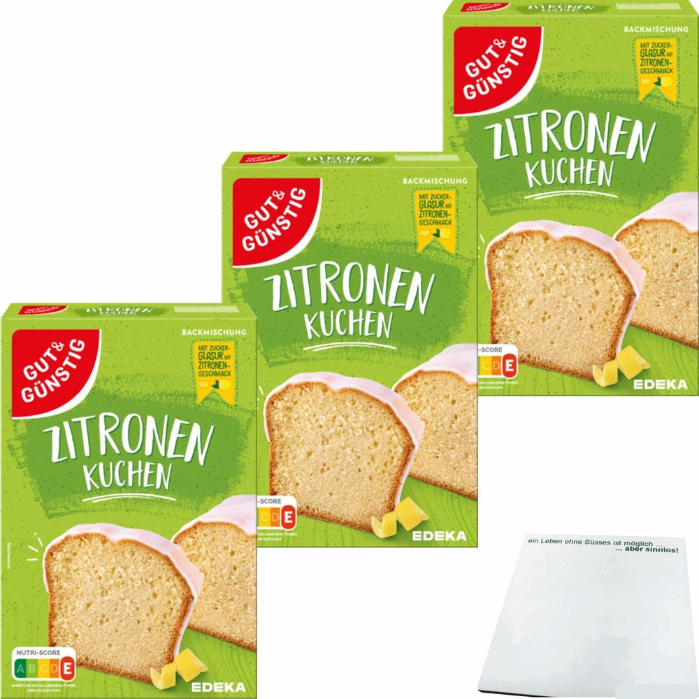 usy Bundle: Gut & Günstig Lemon Cake Mix with Icing, 3-Pack (3 x 500 g) + usy Block