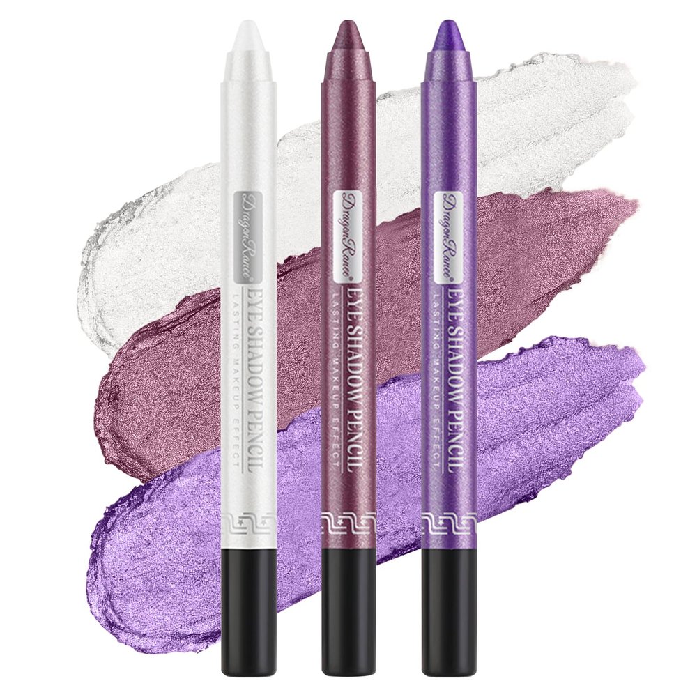 3-Piece Pearlescent Eyeshadow Pencil Set, Metallic Shimmer Eyeshadow Stick Eyeliner Pencils with Sharpener, Highly Pigmented Waterproof Makeup Sticks