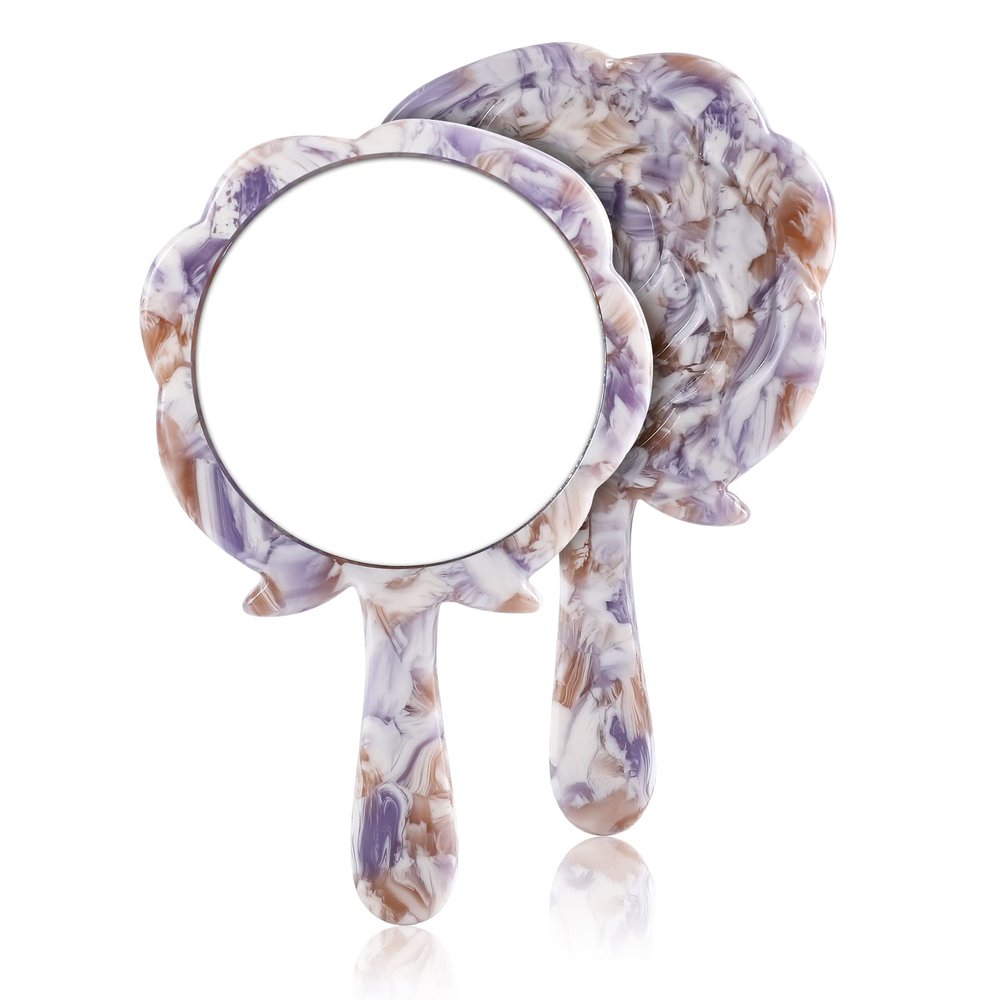 FengQingHuaGG Small Hand Mirror, Compact Travel Makeup Mirror for Travel, Camping, and Everyday Use (Purple)
