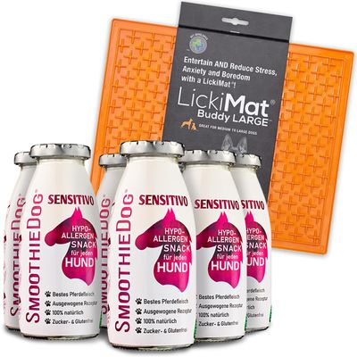 SmoothieDog Sensitivo 6-Pack (Horse) + LickiMat Buddy L Orange