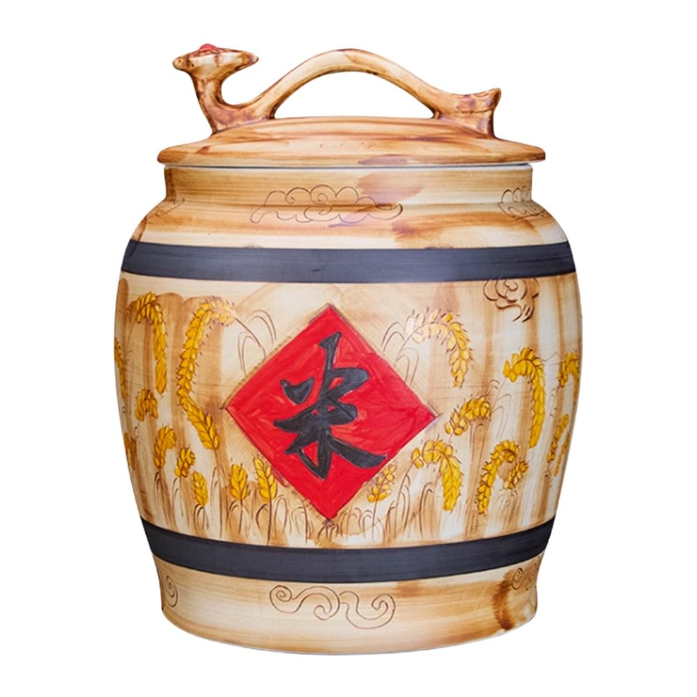 WJFTODAY Ceramic Rice Storage Container with Lid, Sealed Food Dispenser, 5 kg