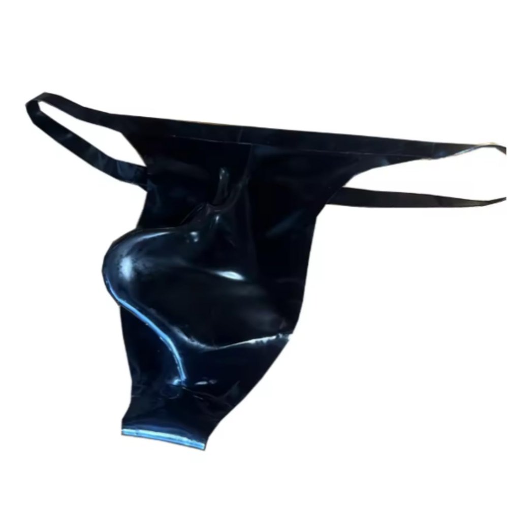 VIYOLI Latex Rubber Thong with T-Back and Large 3D Pouch, Men's Shorts, Handmade Underwear, Red, XS