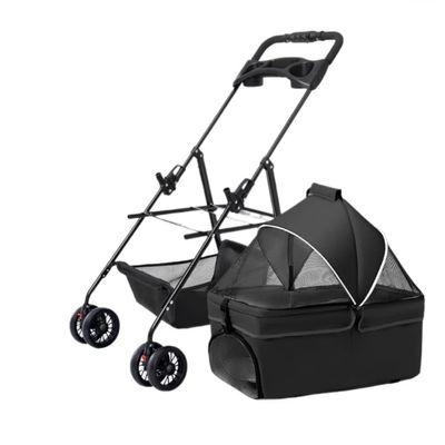 Foldable Pet Stroller with Storage Basket and Cup Holder for Small and Medium Dogs and Cats