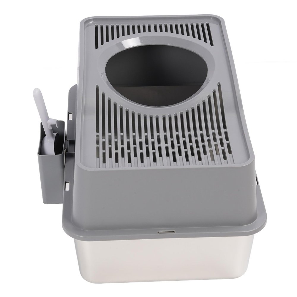 Fockety Stainless Steel Cat Litter Box, Semi-Enclosed, High-Sided, Top-Entry